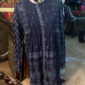 Johnny Was Navyblue Embroidered  dress